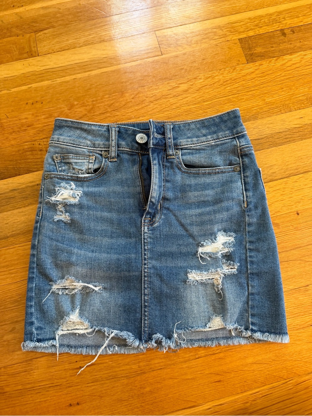 American Eagle Outfitters Distressed Blue Denim Mini Skirt